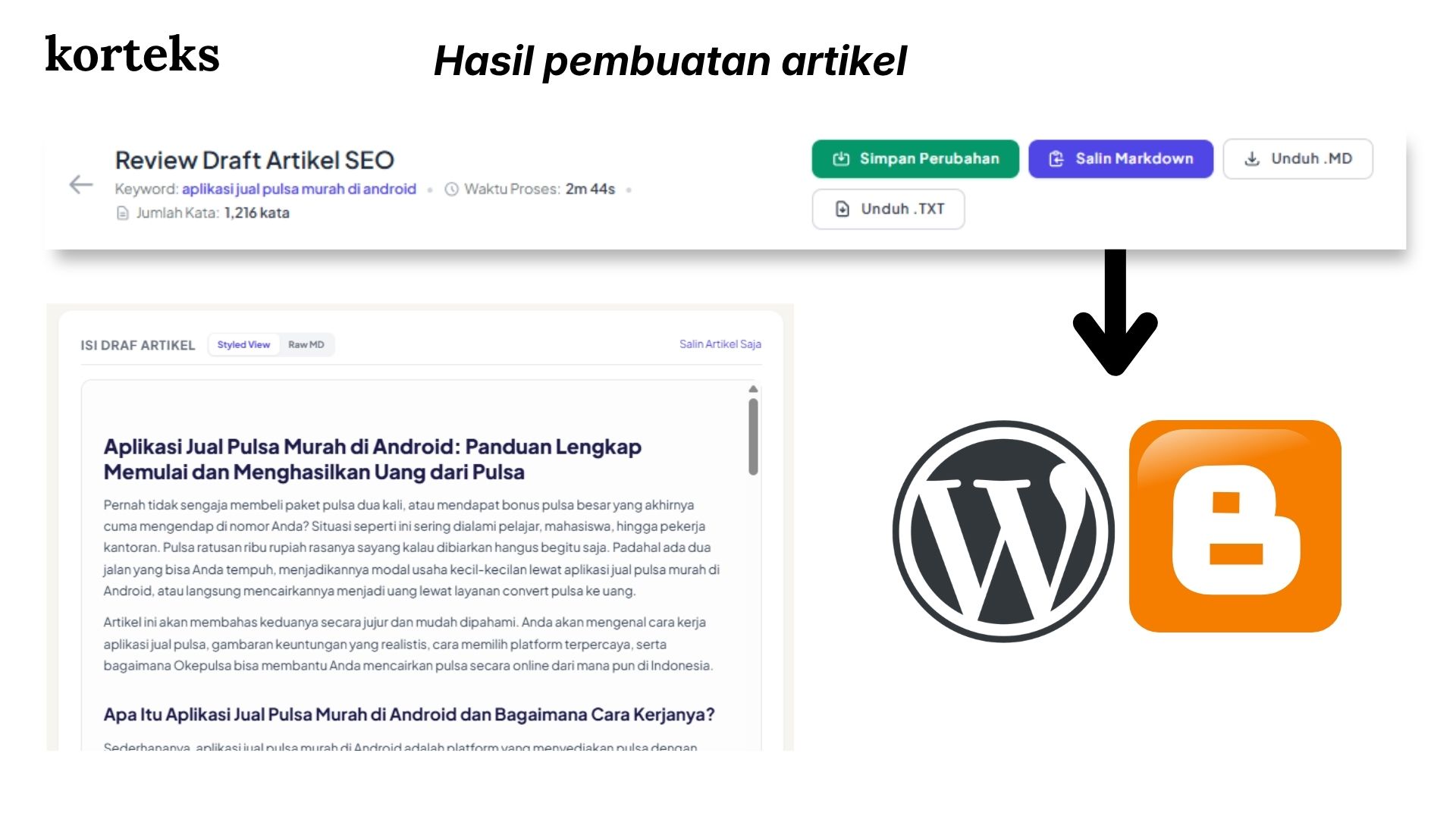 Artikel siap direview sebelum dipublish di platform blog