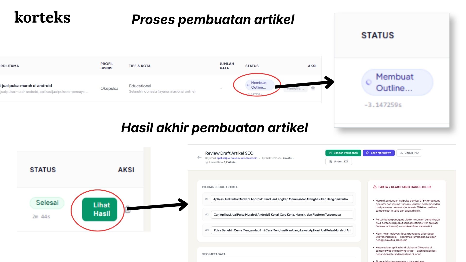 Hasil akhir pembuatan artikel yang telah melalui proses pembuatan artikel dengan AI